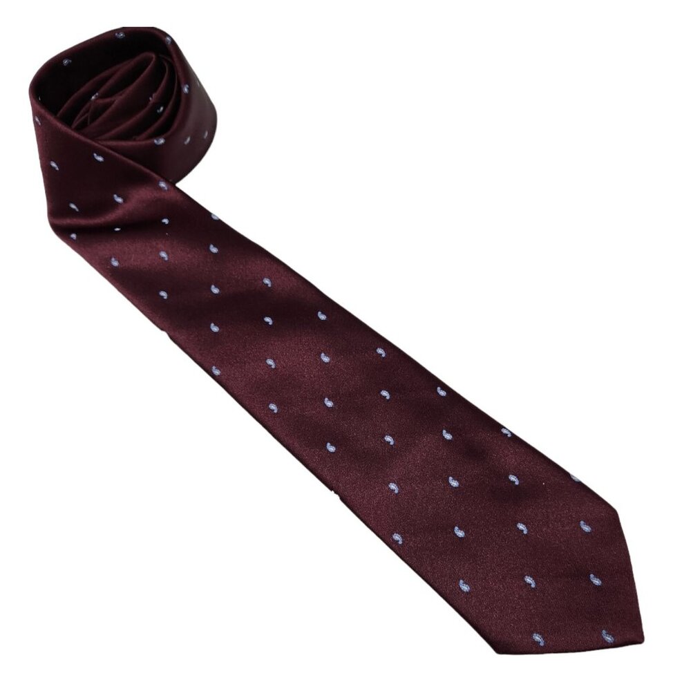 Vintage Sears The Mens‎ Store Tie Maroon and Light Blue Paisley Polka Dots EUC